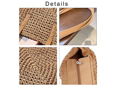 Bolso de Cesta de Paja Negra con Estampado Personalizado Estilo Francés Playa Ecológico Cinta