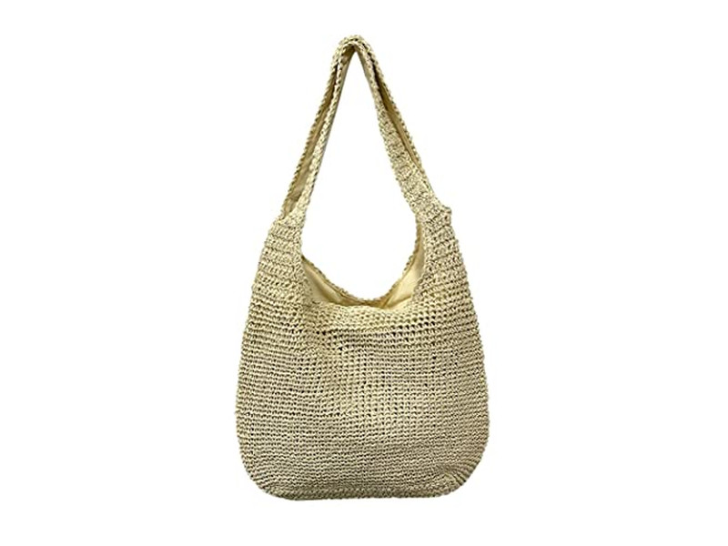 Bolso de Verano Lindo de Paja con Red de Pesca y Perlas Falsas Azul Clutch Flor