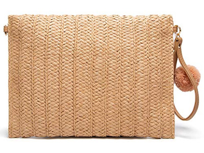 Bolso de Paja Cilíndrico Caballo Verde Bolsos de Mano para Damas Ligero Malla Tote de Playa