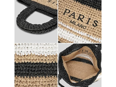 Bolso de Paja Semicircular Personalizado con Bordado Bolsas Boho Francés para Niños con Rayas