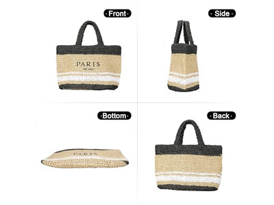 Bolso de Paja Semicircular Personalizado con Bordado Bolsas Boho Francés para Niños con Rayas