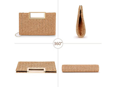 Bolso de Paja de Papel Bolsas Filipinas Cesta Rosa Playa Rectangular Simple