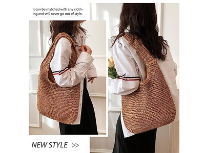 Bolso de Paja de Hombro Mochila y Perlas Playa