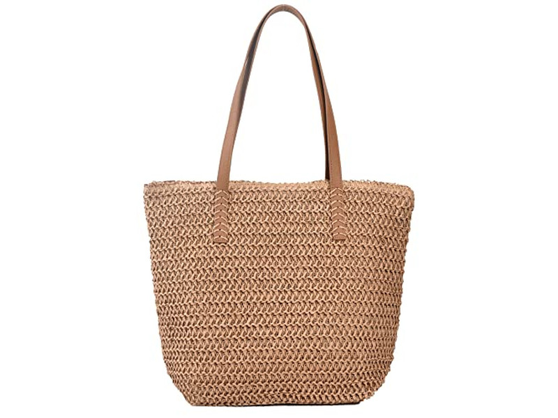 Bolsa de Paja Simple de Moda Pajitas de Trigo Bolso Tote para Niñas Forrado Flores de Colores