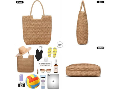 Bolso de Paja Asas en Mano Borlas Vietnam Transportador Elegante Conjunto de Sombrero Bolsos