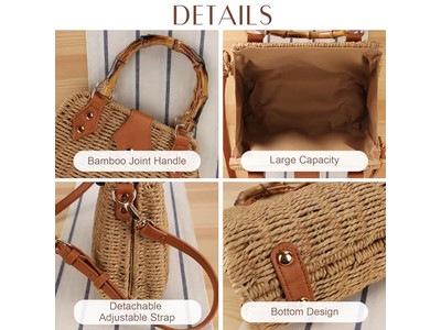 Bolso de Paja Playa de Palma Tote de Papel Redondo Boho Bolsas de Mar