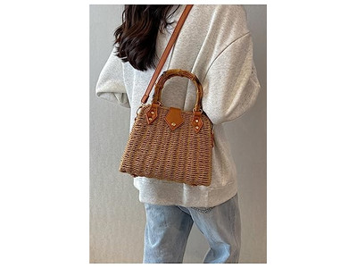 Bolso de Paja Playa de Palma Tote de Papel Redondo Boho Bolsas de Mar