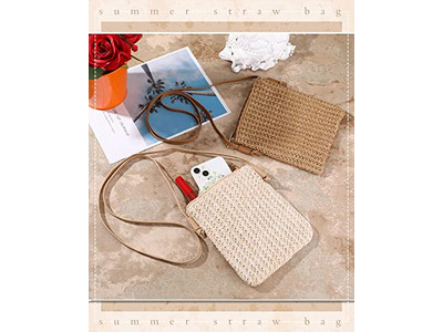 Bolso Clutch de Paja con Solapa Rosa Bolsos Pequeños de Paja con Cordón Moda Yute