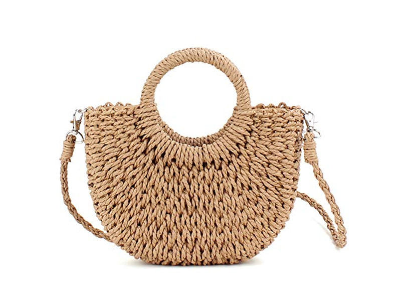 Bolsa Tote Tejida de Paja Monedero para Mujeres Madera Amarillo Marrón Bolsas Casuales Florales Café