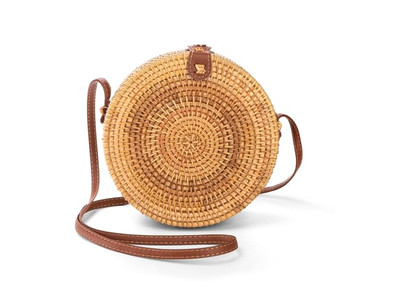 Bolso de Paja de Papel Tejido Negro Bolsas Redondas de Ratán Natural de Bali con Logo Personalizado