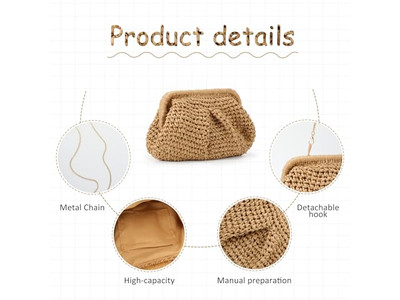 Gran Clutch de Paja Bolsa de Cereza Playa de Niña Tote con Asa Hawái Hueco Damas Letra