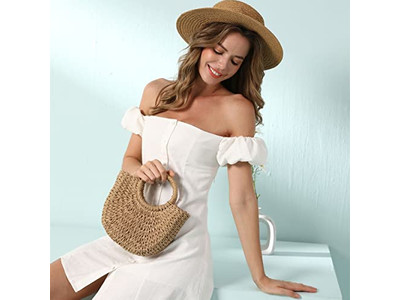 Bolso de Paja Colorido Cesta de Playa Trenzado Tote Hecho a Mano Malasia Bolsos Mexicanos