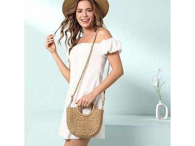 Bolso de Paja Colorido Cesta de Playa Trenzado Tote Hecho a Mano Malasia Bolsos Mexicanos