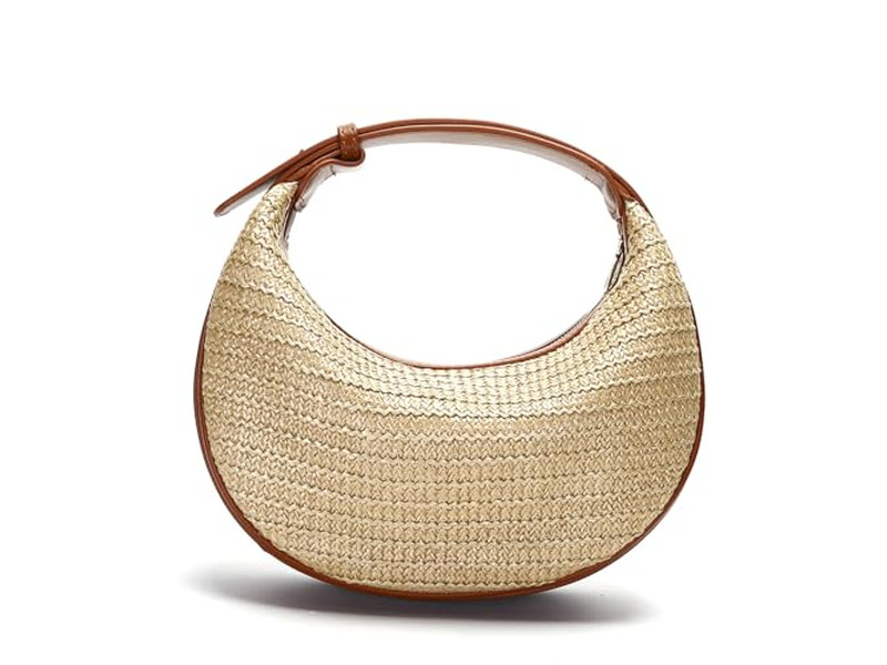 Bolso de Paja Plegable Cosmético Tamaño Grande Cilíndrico Grabado Circular Bolsos de Ganchillo