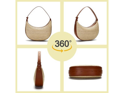 Bolso de Paja Plegable Cosmético Tamaño Grande Cilíndrico Grabado Circular Bolsos de Ganchillo