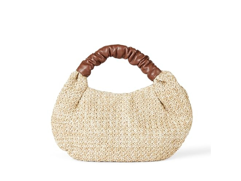 Bolso de Paja Media Luna Tote de Libro Hecho de Paquete de 2 Clutch con Decoración de Lazo de Mano