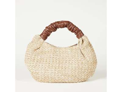 Bolso de Paja Media Luna Tote de Libro Hecho de Paquete de 2 Clutch con Decoración de Lazo de Mano