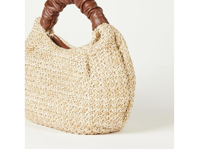 Bolso de Paja Media Luna Tote de Libro Hecho de Paquete de 2 Clutch con Decoración de Lazo de Mano