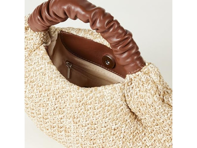 Bolso de Paja Media Luna Tote de Libro Hecho de Paquete de 2 Clutch con Decoración de Lazo de Mano