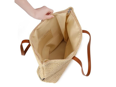 Bolso de Paja de Dama Conjunto de Sombrero y Bolsa Kit para Niña Jabón Maquillaje Playa Mimbre