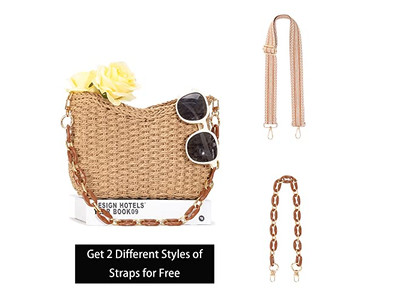 Mini Bolso de Paja para Dama Papel Sobredimensionado Infantil Redondo Pequeño y Cuentas Mariposa