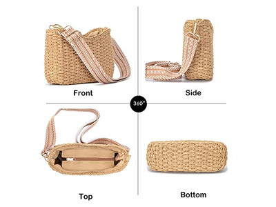 Mini Bolso de Paja para Dama Papel Sobredimensionado Infantil Redondo Pequeño y Cuentas Mariposa