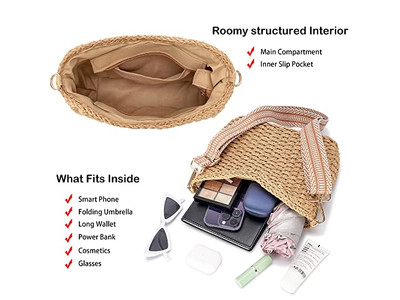 Mini Bolso de Paja para Dama Papel Sobredimensionado Infantil Redondo Pequeño y Cuentas Mariposa