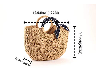 Bolso de Paja con Bolsas de Piel para Vacaciones en la Playa Carteras Clutch