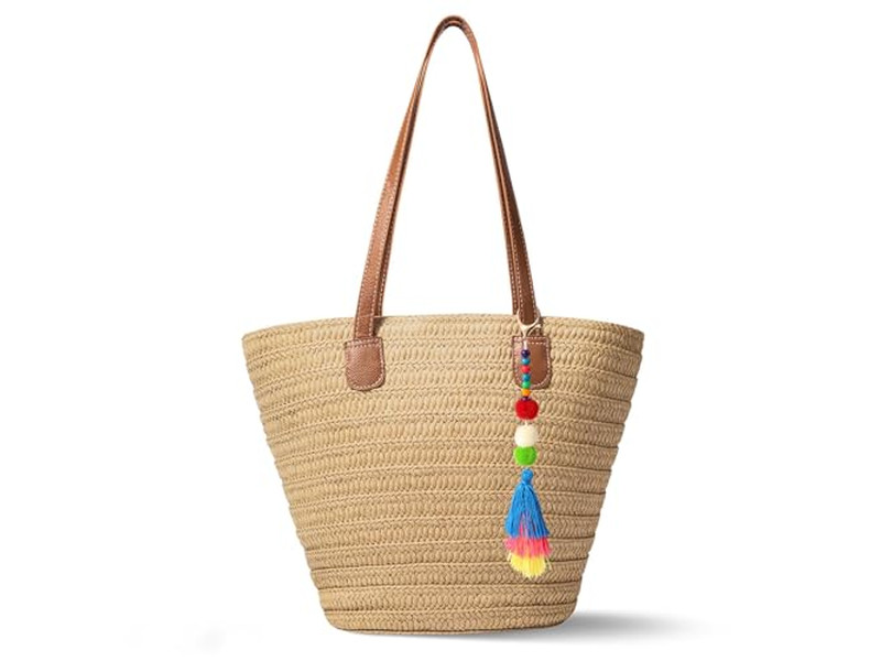Bolso de Mano de Paja para Mujeres Alfombra Bolsa de Playa Tote Conjunto Tejido de Yute