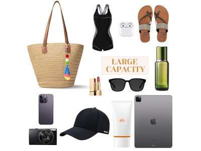 Bolso de Mano de Paja para Mujeres Alfombra Bolsa de Playa Tote Conjunto Tejido de Yute