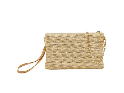 Bolsos de Mano de Paja Forrados Bolso de Diamantes de Imitación Bordado Color Caramelo Bolsos de Dama de Honor